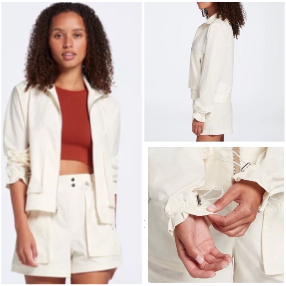 NWT Calia Womens Twill Cargo Jacket Ivory Size XS Mock Neck Athleisure Gym Zip - Picture 2 of 16